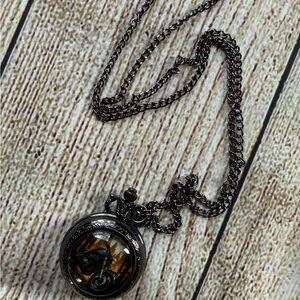 Motorcycle pocket watch Silver and Brown Pendant Necklace